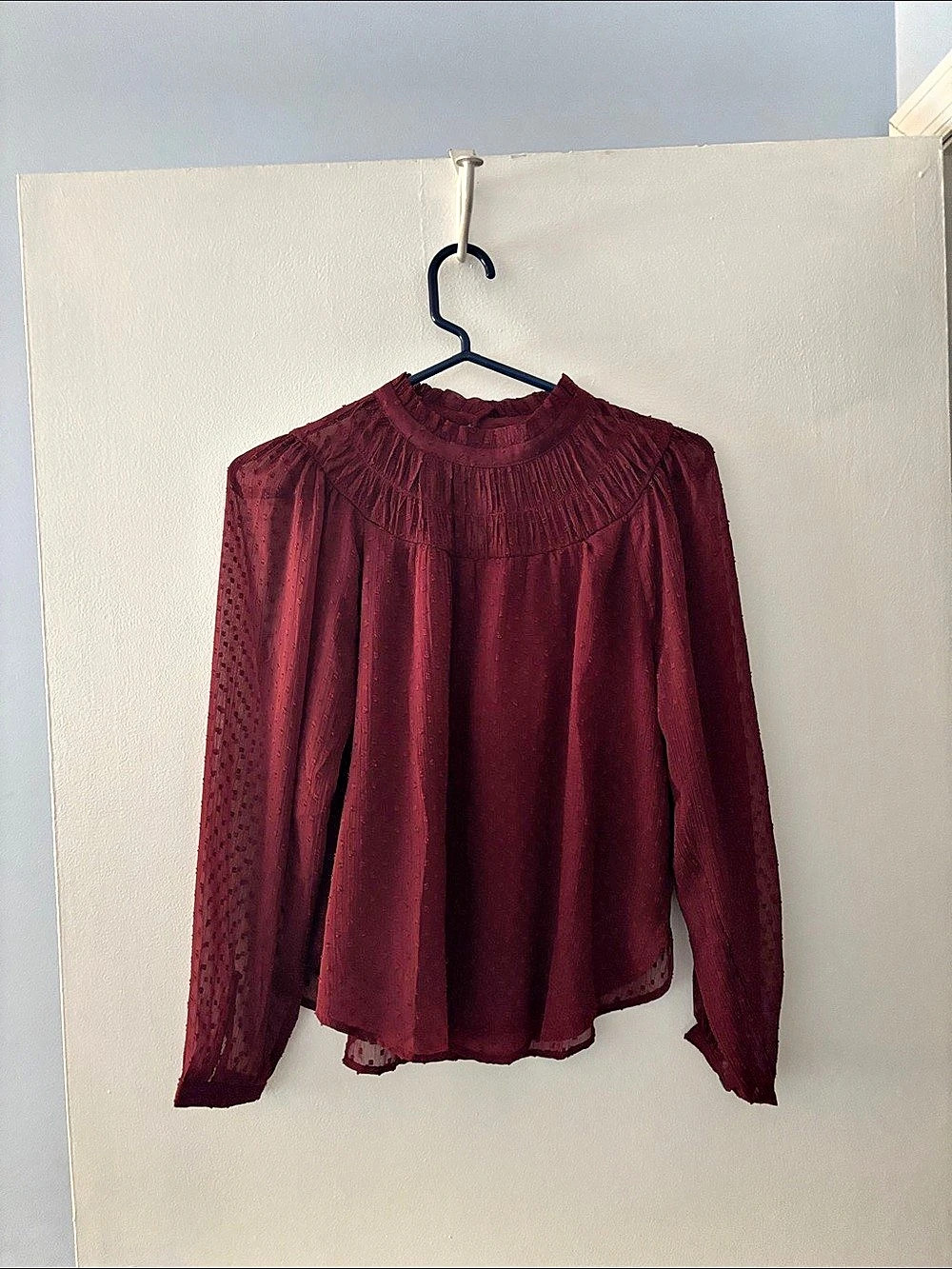 Burgundy Polka Dot Long Sleeve Blouse Like New